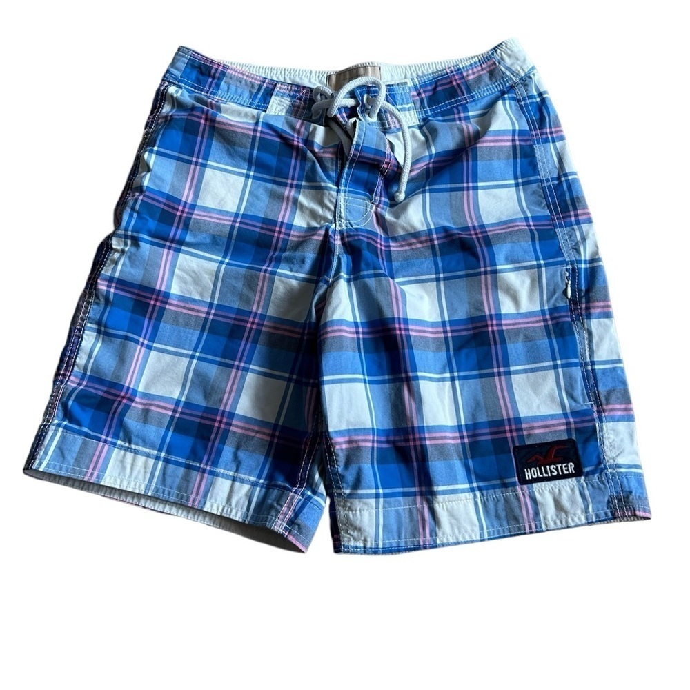 Hollister Plaid Board Shorts Blue and Pink Size Medium